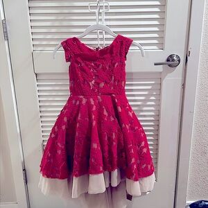 Festive Joyfolie Red Lace & Nude Tulle High Low Dress.